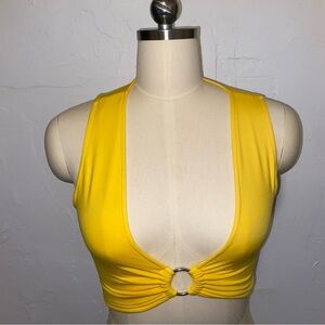 Amazon Yellow Halter Crop Top with Ring Accent